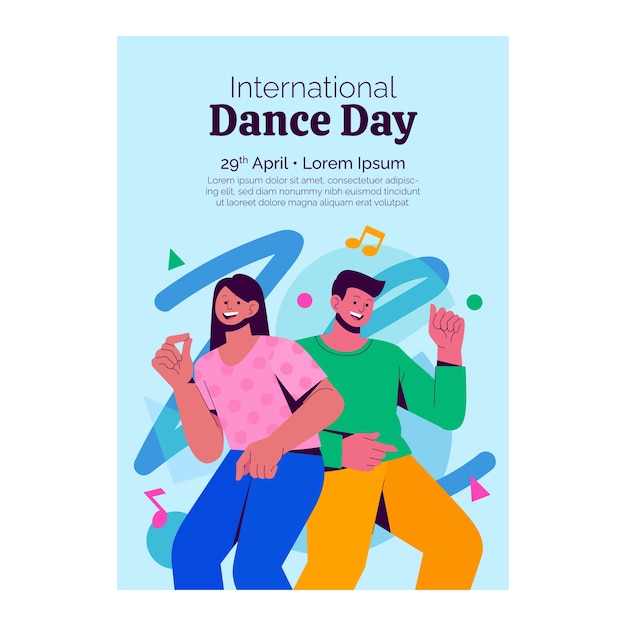 Flat international dance day vertical poster template