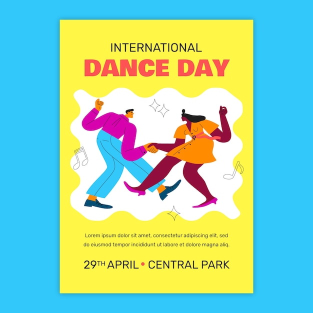 Flat international dance day vertical poster template