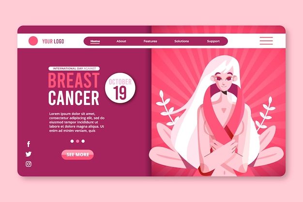 Free Vector flat international day against breast cancer landing page template