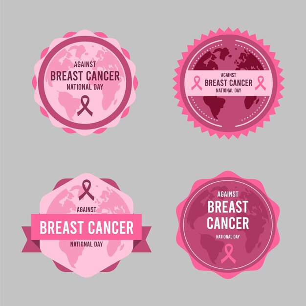 Flat international day against breast cancer lettering labels collection