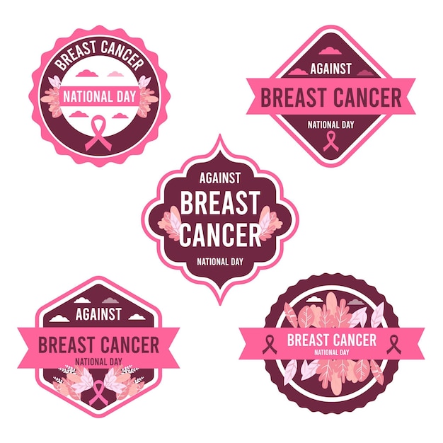 Flat international day against breast cancer lettering labels collection