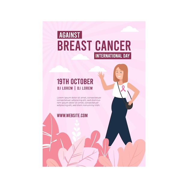 Free Vector flat international day against breast cancer vertical poster template