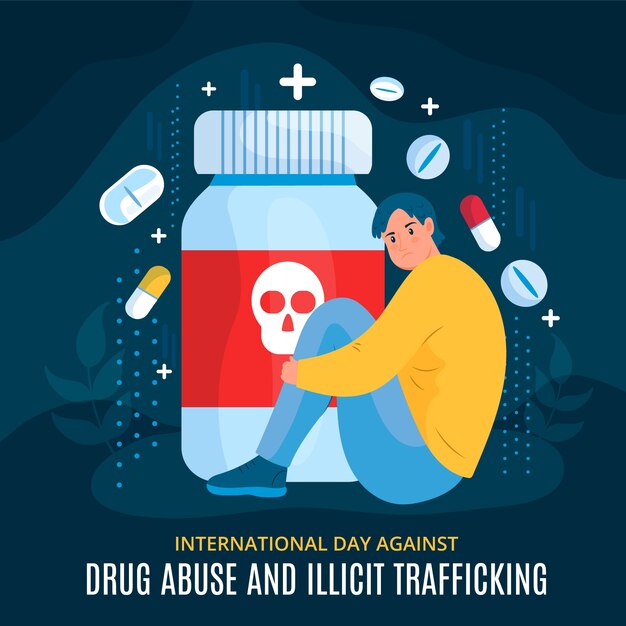 Flat international day against drug abuse and illicit trafficking illustration