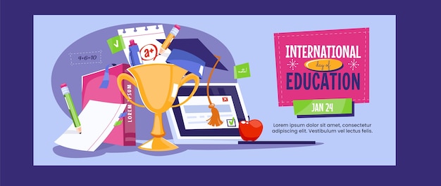 Free Vector flat international day of education horizontal banner template