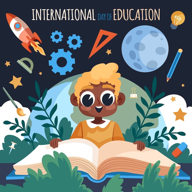 Flat international day of education illustration