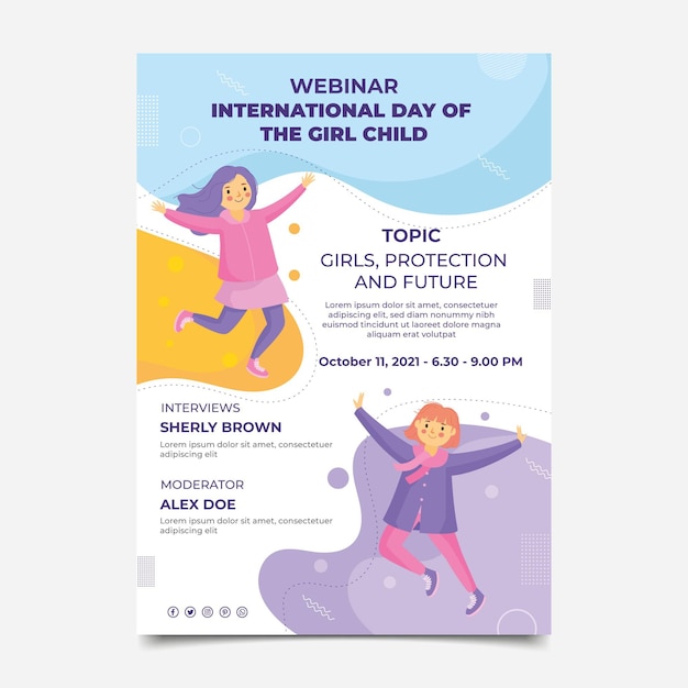 Free vector flat international day of the girl child vertical poster template