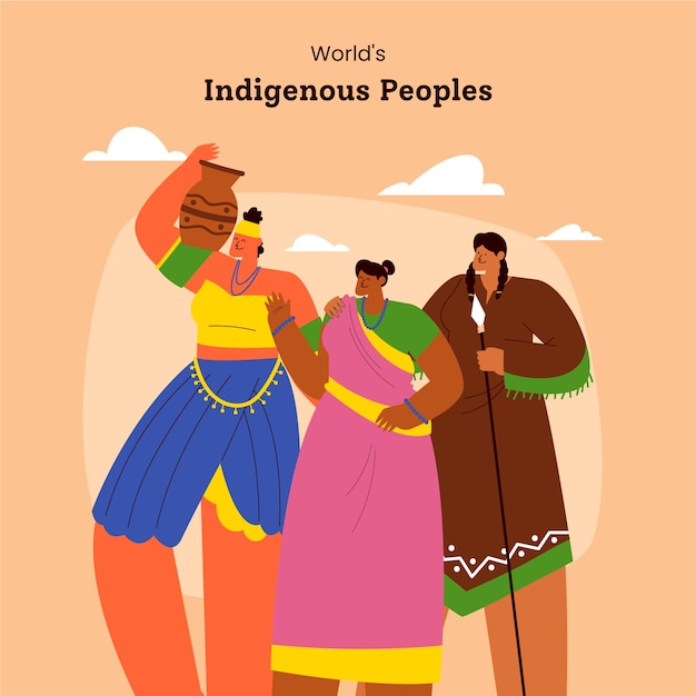 Flat international day of the world's indigenous peoples illustration with people