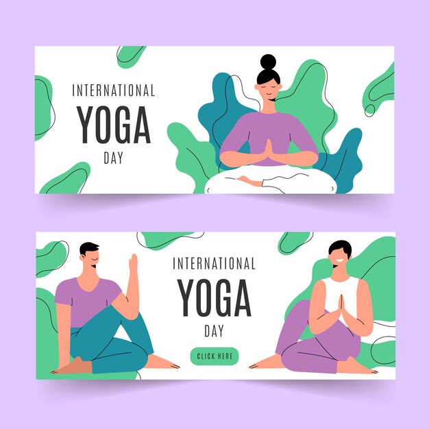 Flat international day of yoga banners set