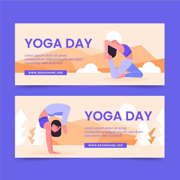 Flat international day of yoga banners set