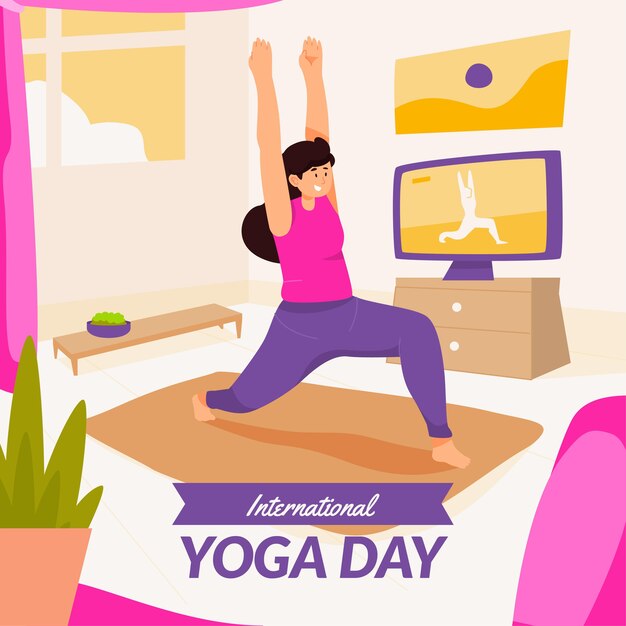 Flat international day of yoga illustration