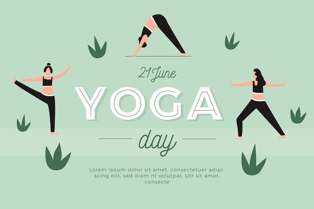 Flat international day of yoga and leaves