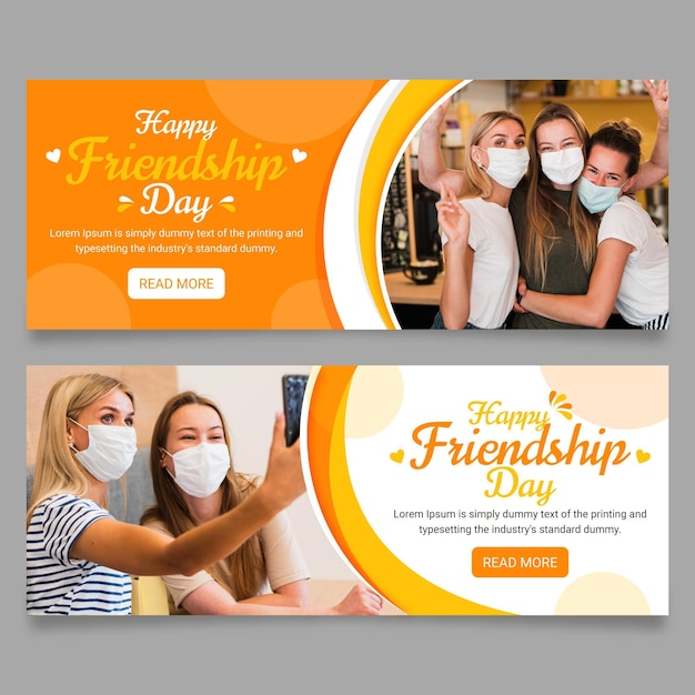 Flat international friendship day banners set