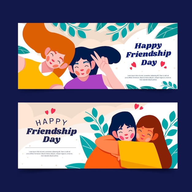 Flat international friendship day banners set