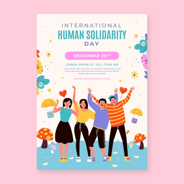 Flat international human solidarity day vertical poster template