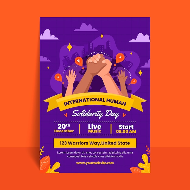 Flat international human solidarity day vertical poster template