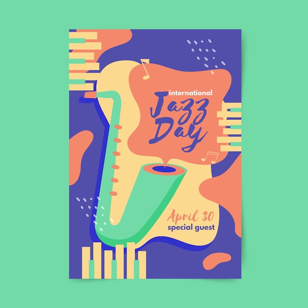 Free vector flat international jazz day flyer template