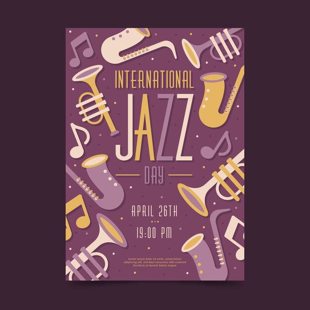 Flat international jazz day flyer