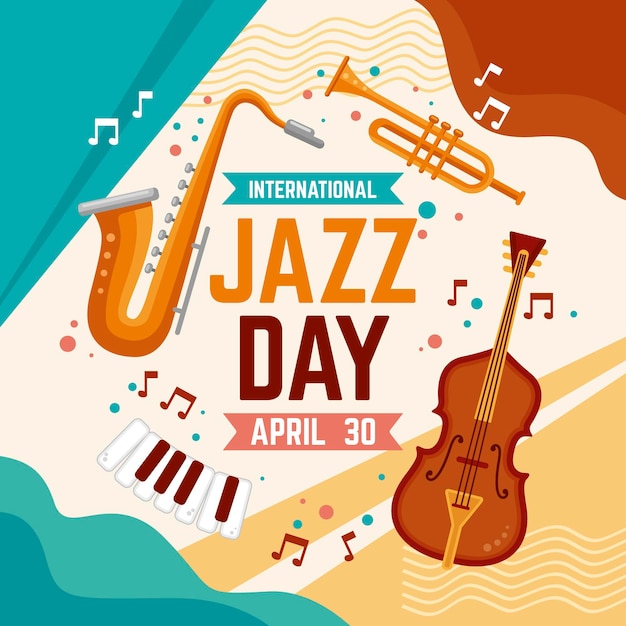 Flat international jazz day illustration