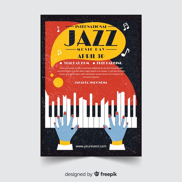 Free Vector flat international jazz day poster template