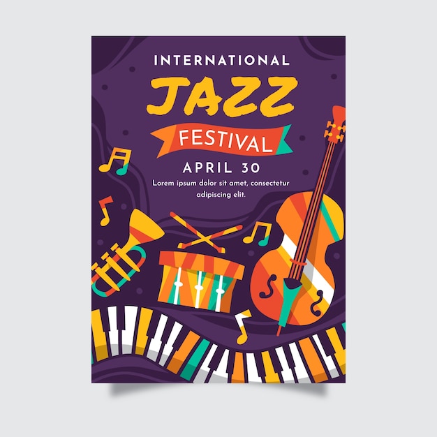 Flat international jazz day poster template