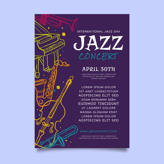 Flat international jazz day poster template