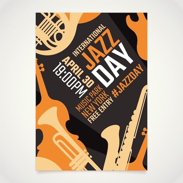 Free Vector flat international jazz day poster template