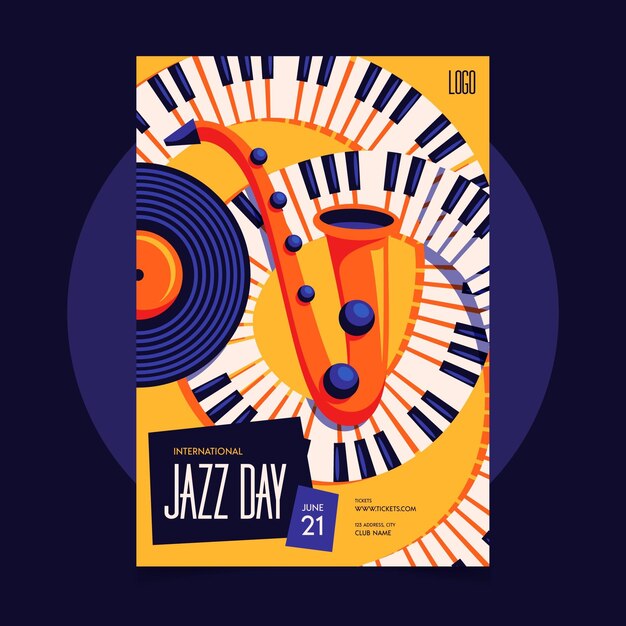 Flat international jazz day poster template