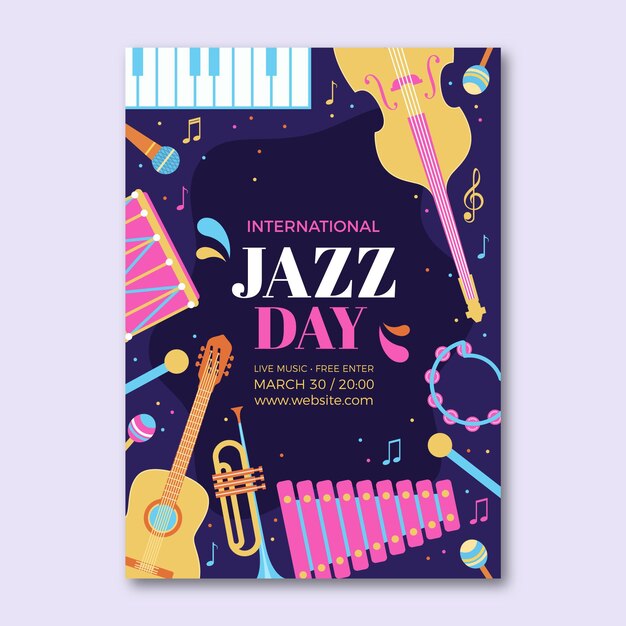 Flat international jazz day vertical poster template