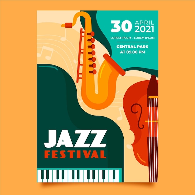 Flat international jazz day vertical poster template