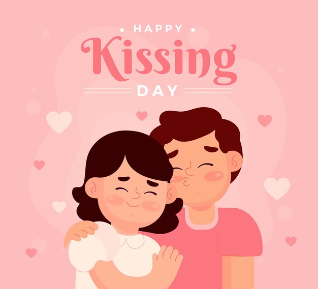 Flat international kissing day illustration