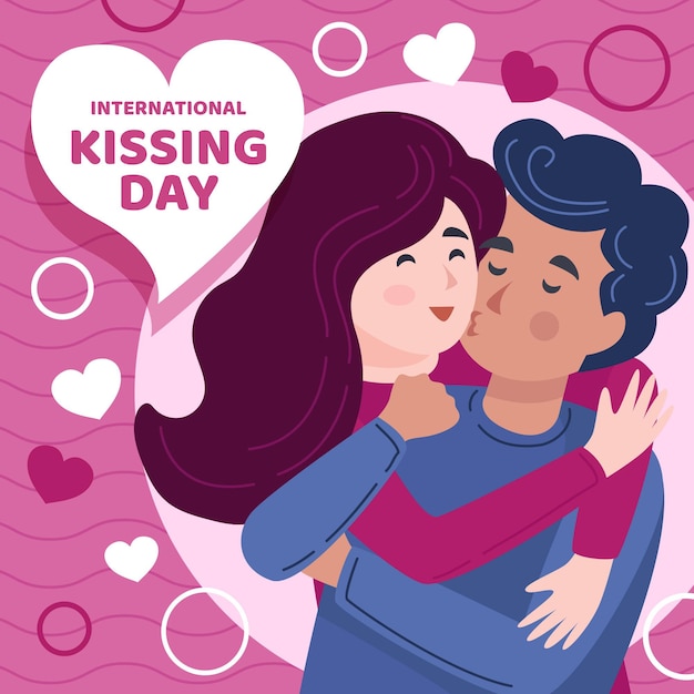 Flat international kissing day illustration