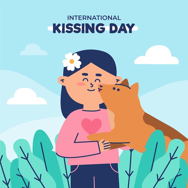 Flat international kissing day illustration