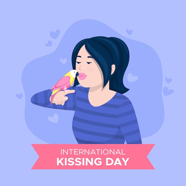 Flat international kissing day illustration