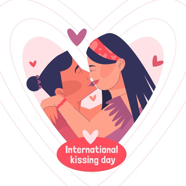 Flat international kissing day illustration