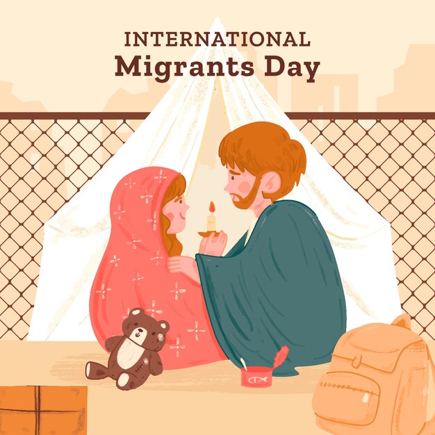 Flat international migrants day illustration