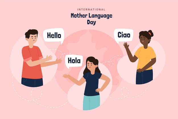 Flat international mother language day illustration