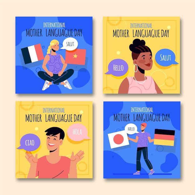 Free Vector flat international mother language day instagram posts collection