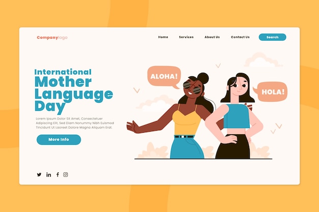 Flat international mother language day landing page template