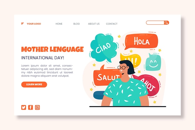 Flat international mother language day landing page template