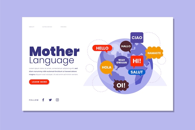 Flat international mother language day landing page template