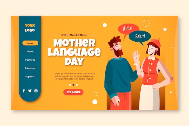 Flat international mother language day landing page template