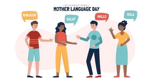 Flat international mother language day social media post template