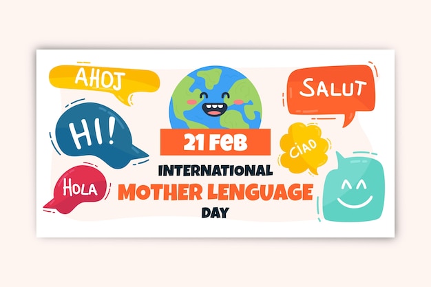 Flat international mother language day social media post template