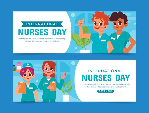 Flat international nurses day horizontal banners pack