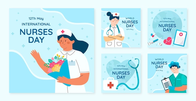 Flat international nurses day instagram posts collection