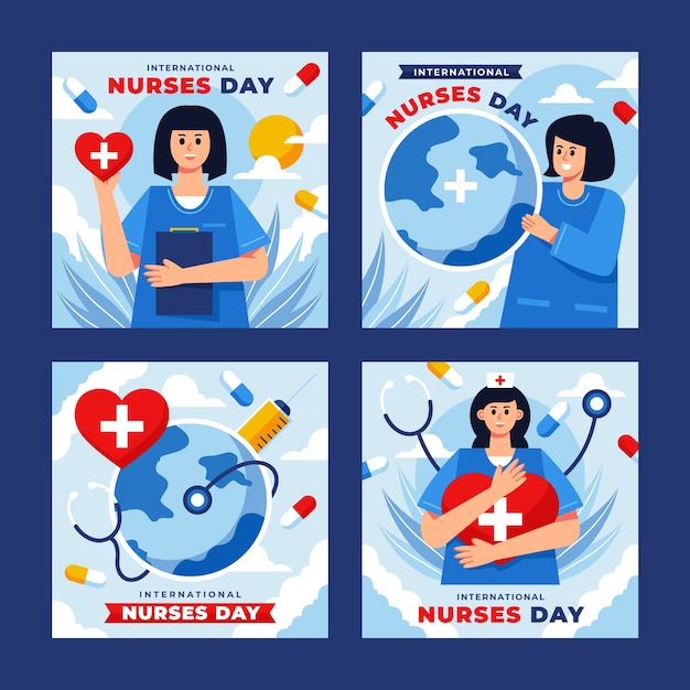 Free vector flat international nurses day instagram posts collection