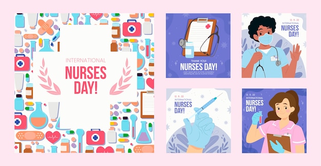 Free vector flat international nurses day instagram posts collection