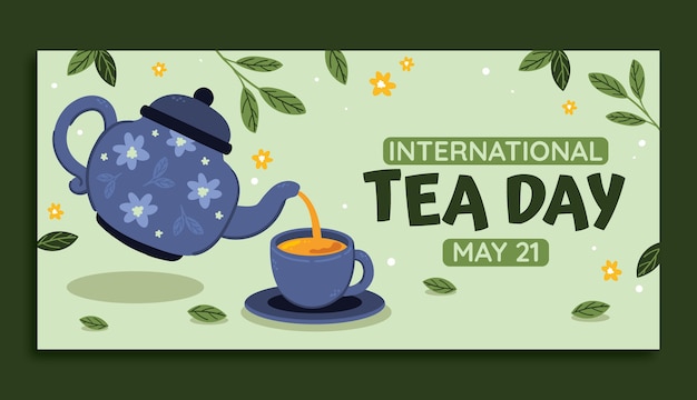 Free Vector flat international tea day horizontal banner template