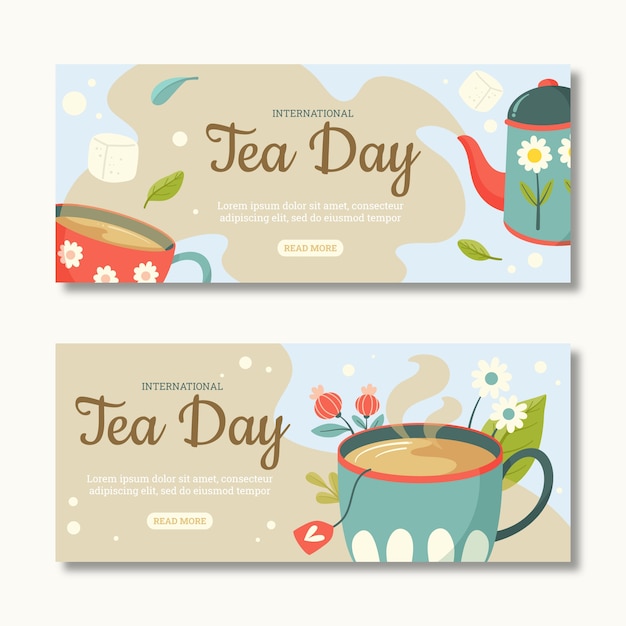 Free Vector flat international tea day horizontal banners pack