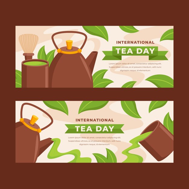 Flat international tea day horizontal banners pack